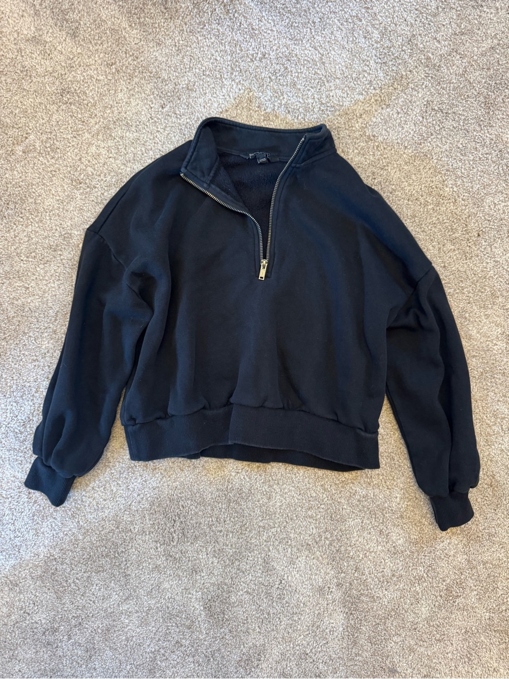 Banana Republic Black Zip-Neck Cropped Pullover Sweater